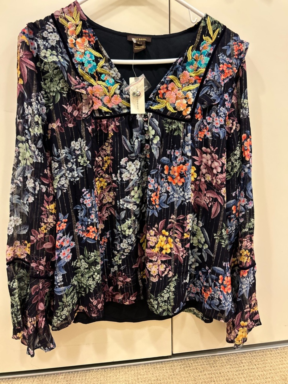 Anthropologie Vineet Bahl Vivienne embroidered navy blue blouses top nwt - Picture 1 of 15